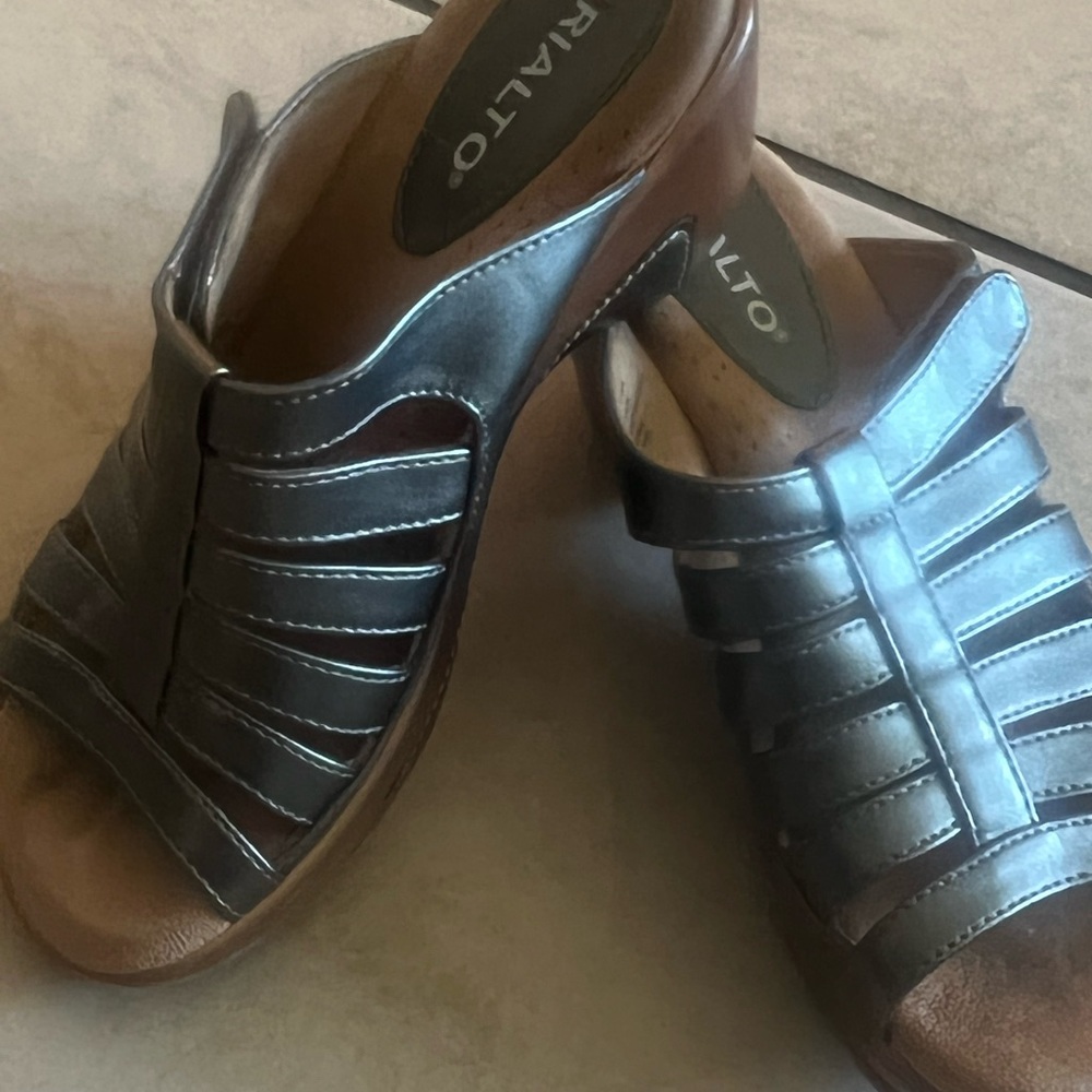 RIALTO Valencia size 6 1/2 strap he sandals heel measured 2 1/2 inches.